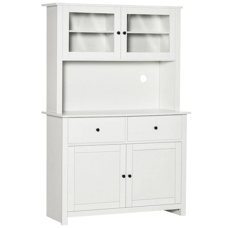 63.5 Kitchen Buffet w/ Hutch, 4 Shelves, Drawers, Framed Glass Doors