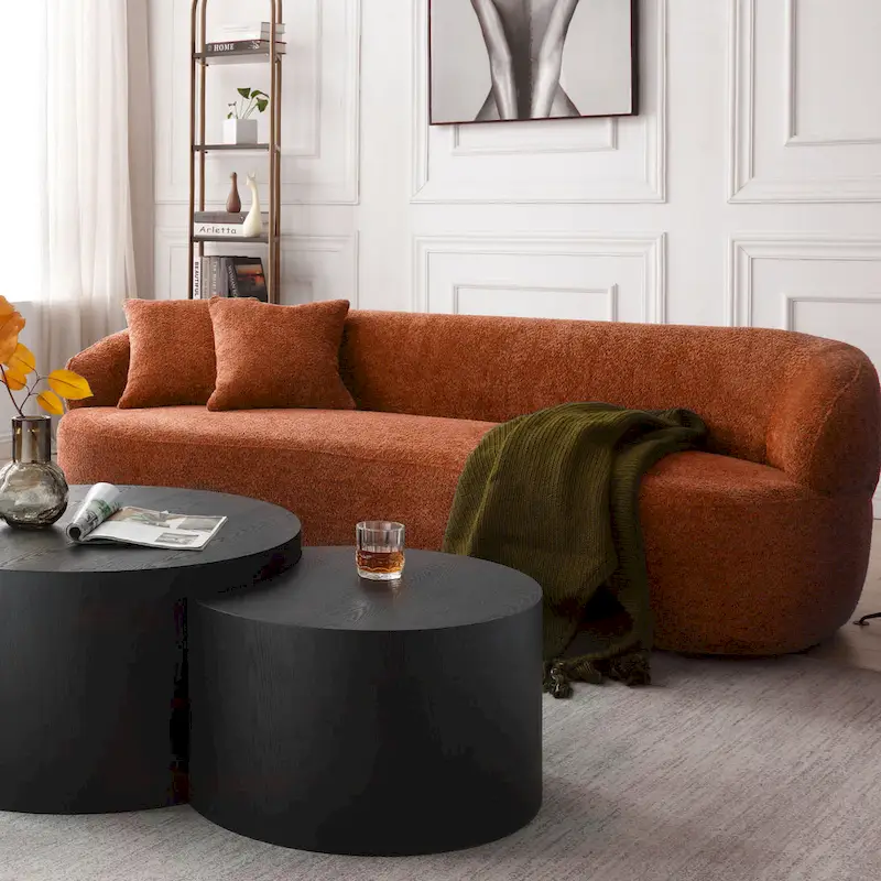 86.61in 3 Seater Modern Curved Upholstered Fabric Sofa Courch