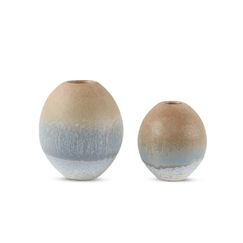 Set of Two Ombre Beachy Ceramic Oval Vases