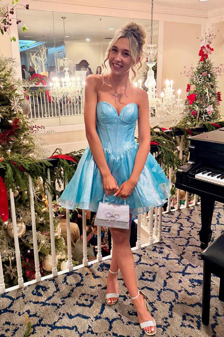 Sky Blue - A-line Sweetheart Satin Short Homecoming Dresses