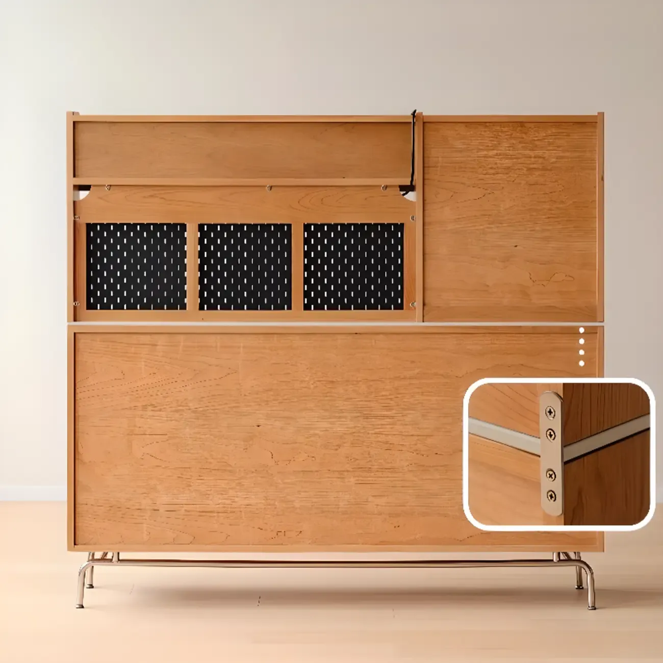 Modern Wood Sideboard with Cabinets and Stone Top