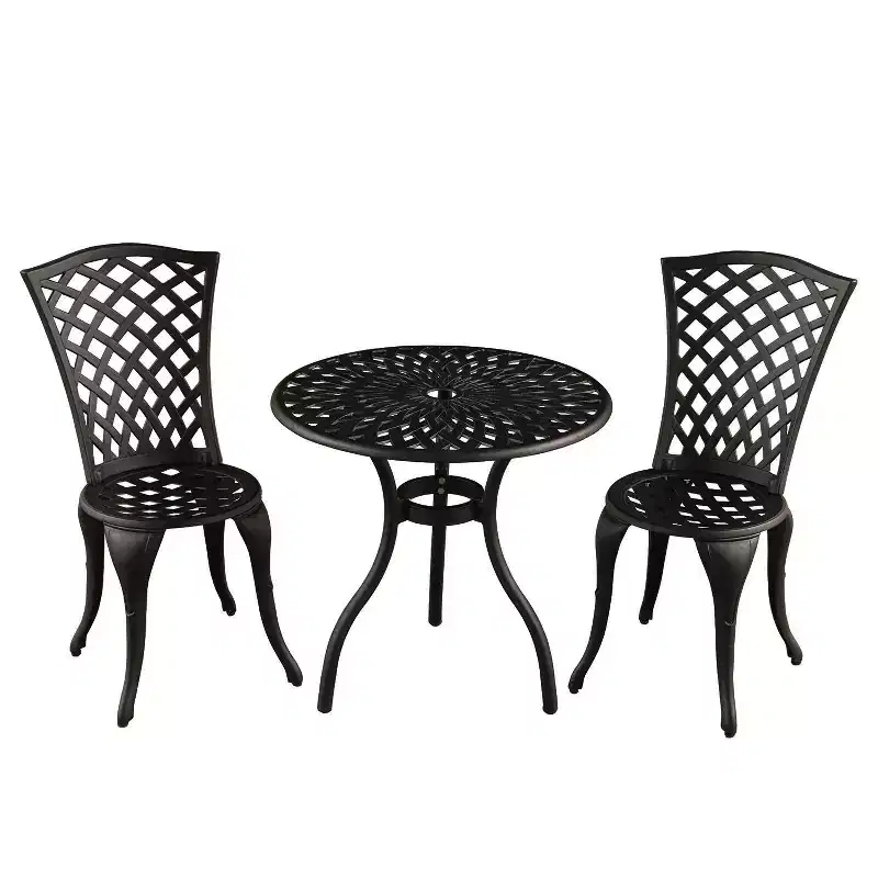 3pc Contemporary Modern Mesh Lattice Aluminum Patio Bistro Set - Black- Oakland Living: Weather-Resistant 2-Person Outdoor Dining Set