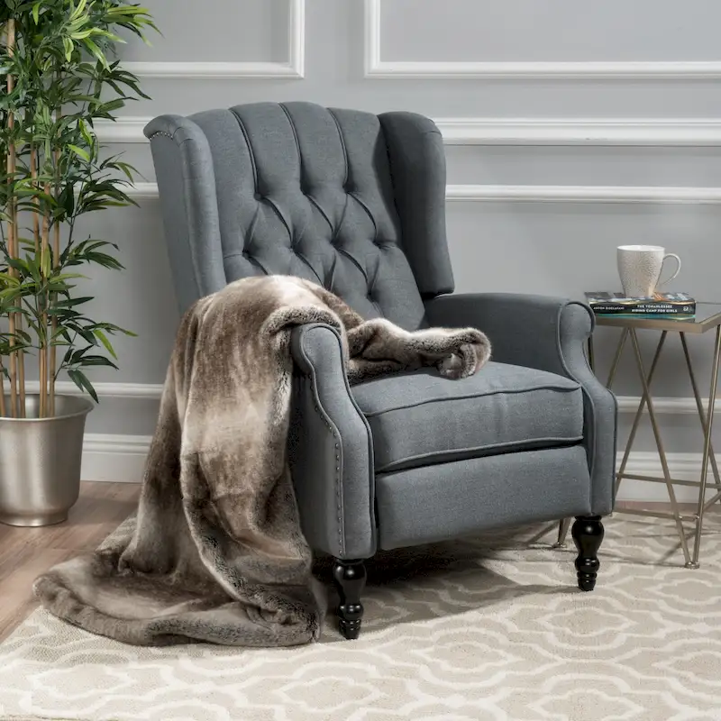 Tufted Fabric Wingback Recliner Club Chair