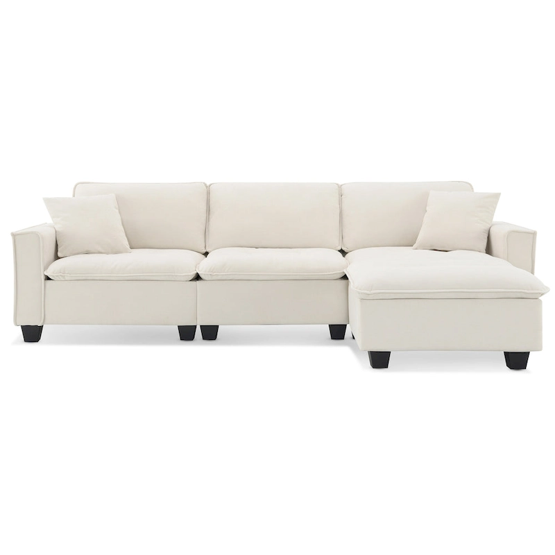 100 L-Shaped Convertible 4 Seater Sectional Sofa with Removable Ottoman and Matching Pillows, Suede Velvet Upholstery
