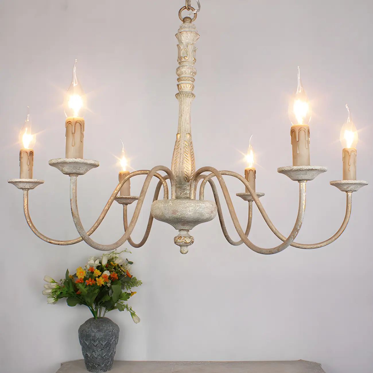 Traditional Adjustable 6-light Empire Wood Candelabra Chandelier