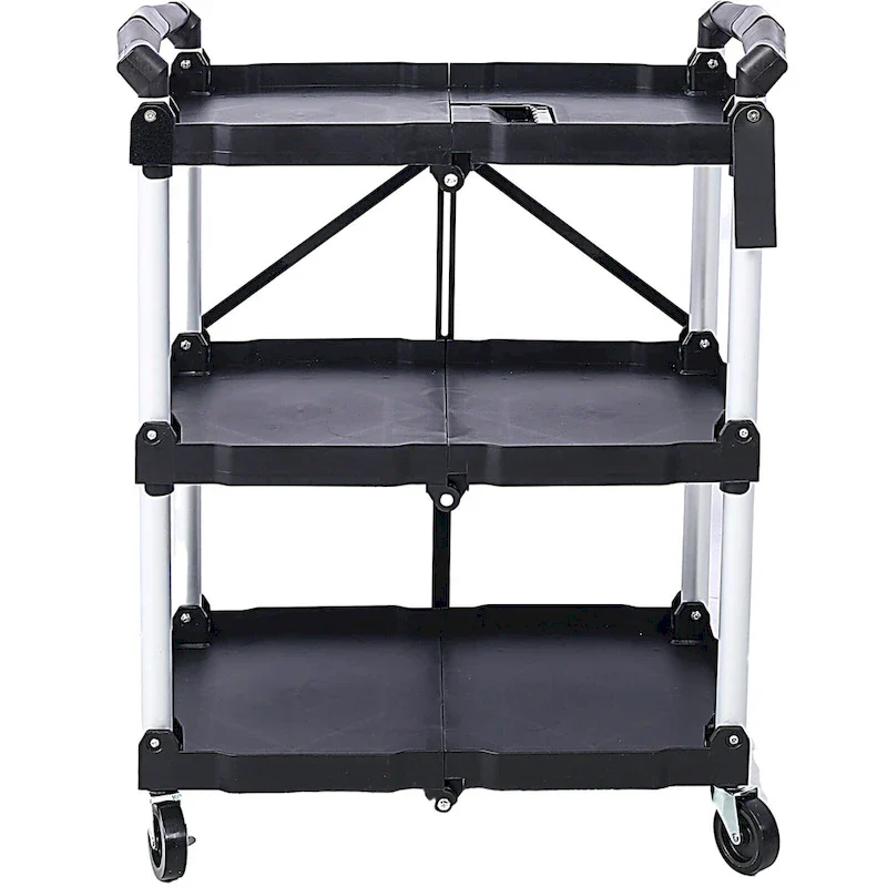 3-Tier Folding Collapsible Service Cart, 50 Lb Load Capacity per Shelf - 25.6Lx15.4Wx32.7H