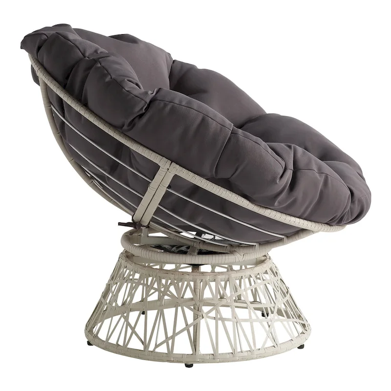 Papasan Chair with Round Pillow Cushion and Cream Wicker Weave