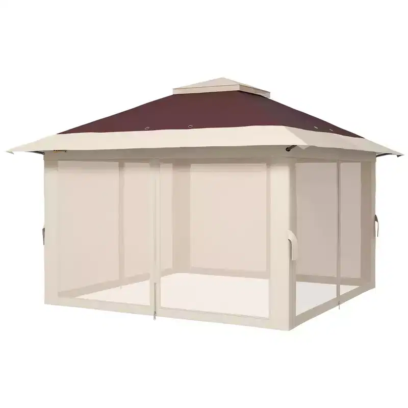 Outsunny 13' x 13' Pop Up Canopy, Gazebo Tent with Netting, Weight Bags, Adjustable Height & Wheeled Carry Bag