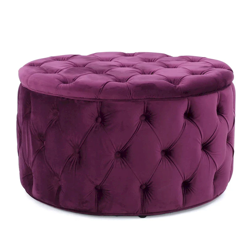 Modern Glam Tufted Velvet Round Ottoman