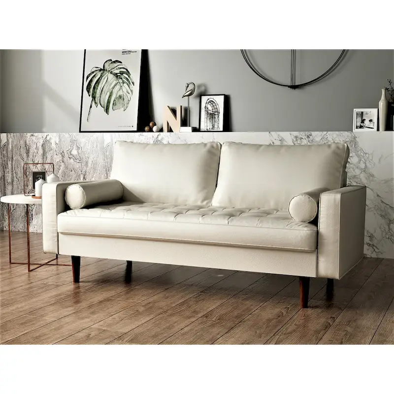 Faux Leather Mid-Century Loveseat – 2-Seat, Multiple Colors