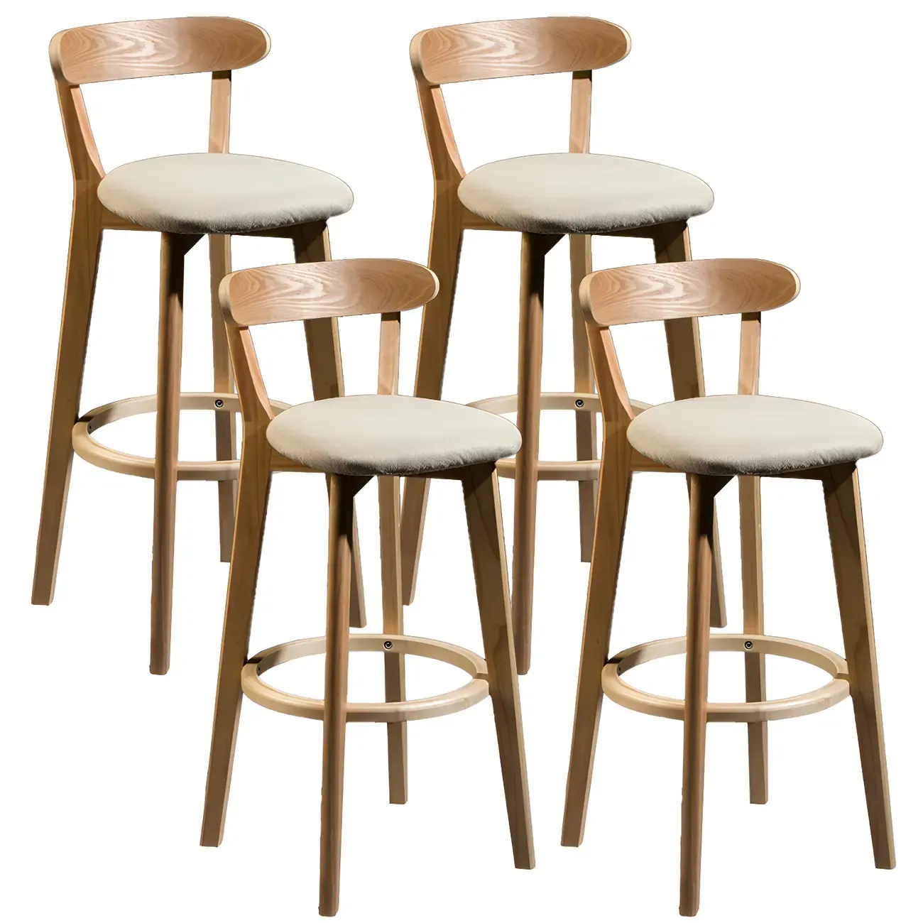 Wooden Upholstered Low Back Bar Height Stools Set of 2
