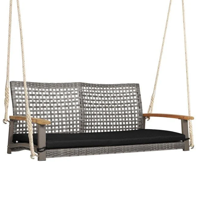 2-Person Patio Wicker Hanging Swing Chair - 55  x 27  x 21.5  (L x W x H)