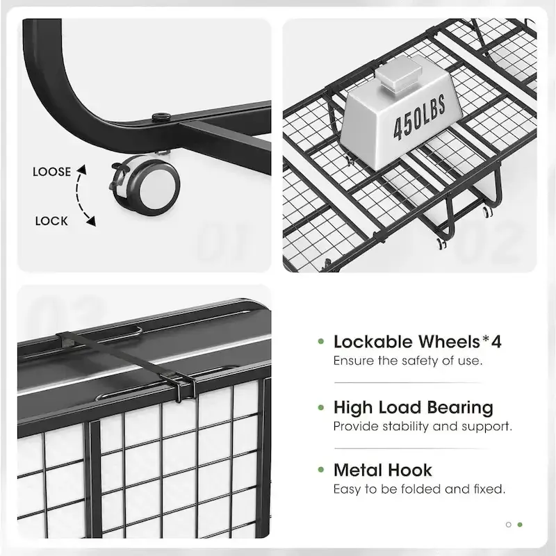 Roll away Space-Saving Sturdy Metal Frame Folding Guest Bed with 5 Thick Mattress