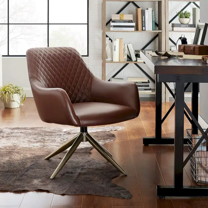 Faux Leather Swivel Accent Armchair, Cognac/White/Grey/Brown/Light Grey, 1-Person