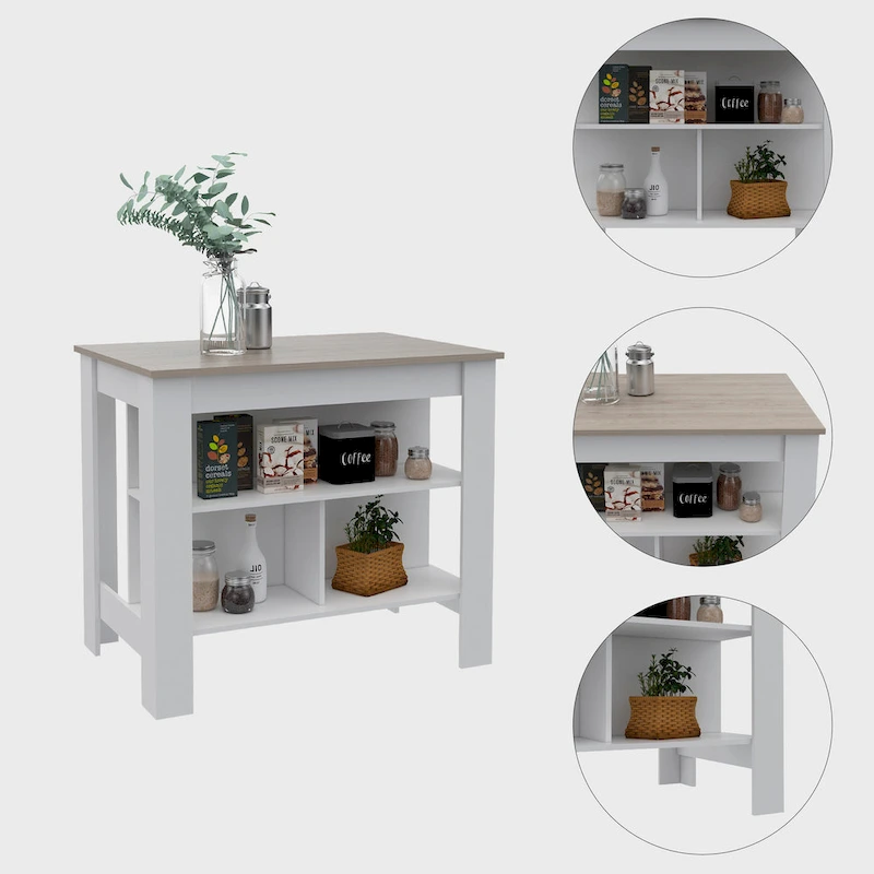 Kitchen Island with Four Legs, Three Shelves