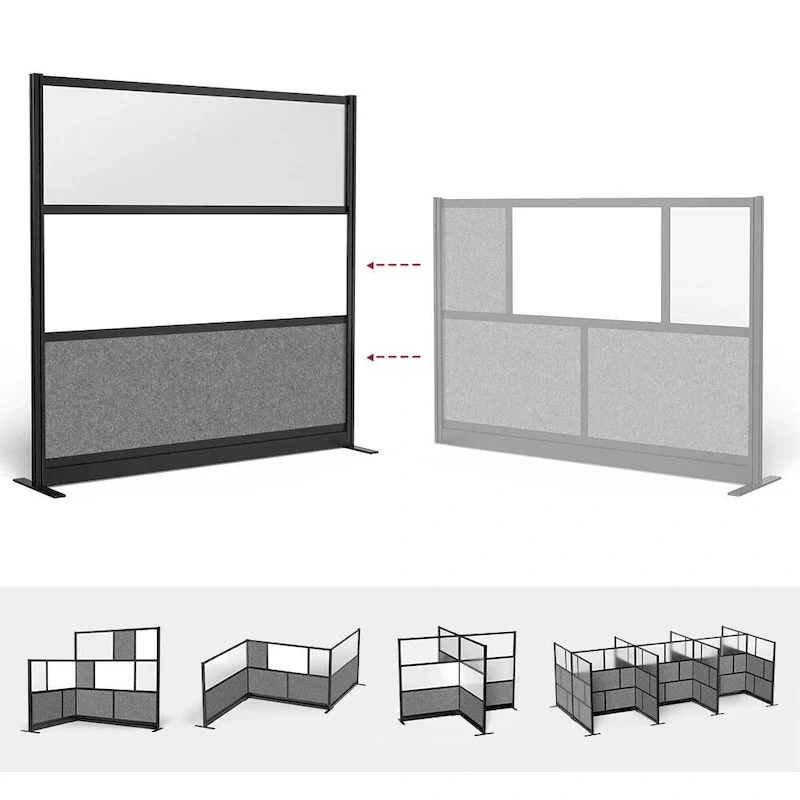 Modular Room Divider Wall System — Black Frame, 70x70 Starter Wall, Wide Paneling