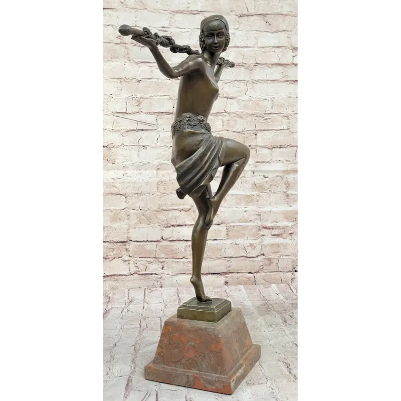 Dancer Of Thyrsus By Pierre Le Faguays - Art Deco Bronze Sculpture On Marble Base
