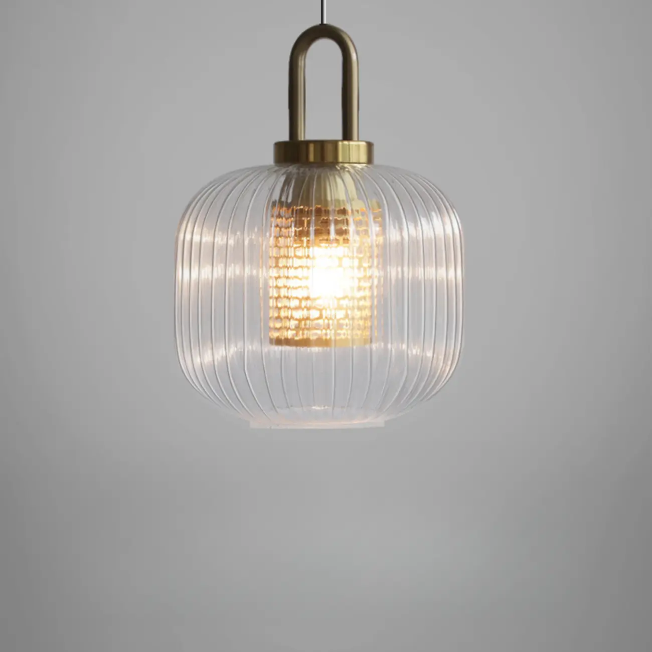 Gold Metal Ribbed Clear Glass Kitchen Pendant Light