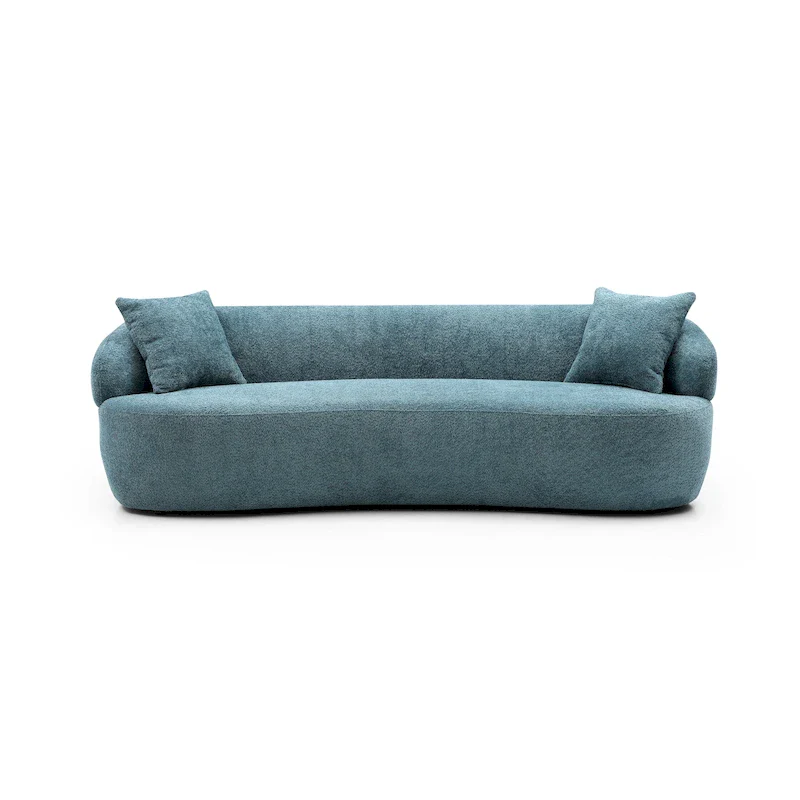 Light Blue & Grey Curved Boucle Sofa, 3-Seat