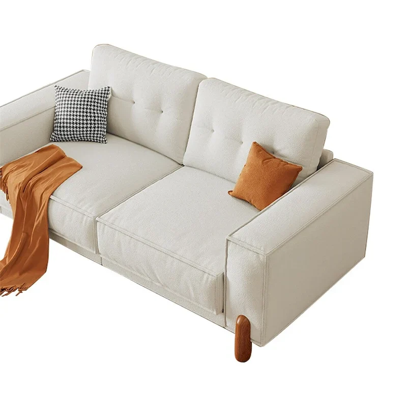 Modern Teddy Fabric Upholstered Sofa w/ Wood Legs and 2 Pillows