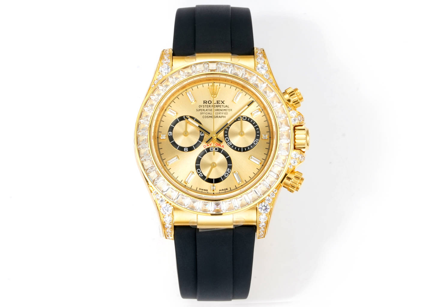 Gold Rolex Daytona Super Clone with Diamond Bezel and Oysterflex Rubber Strap - 4131 Movement Review