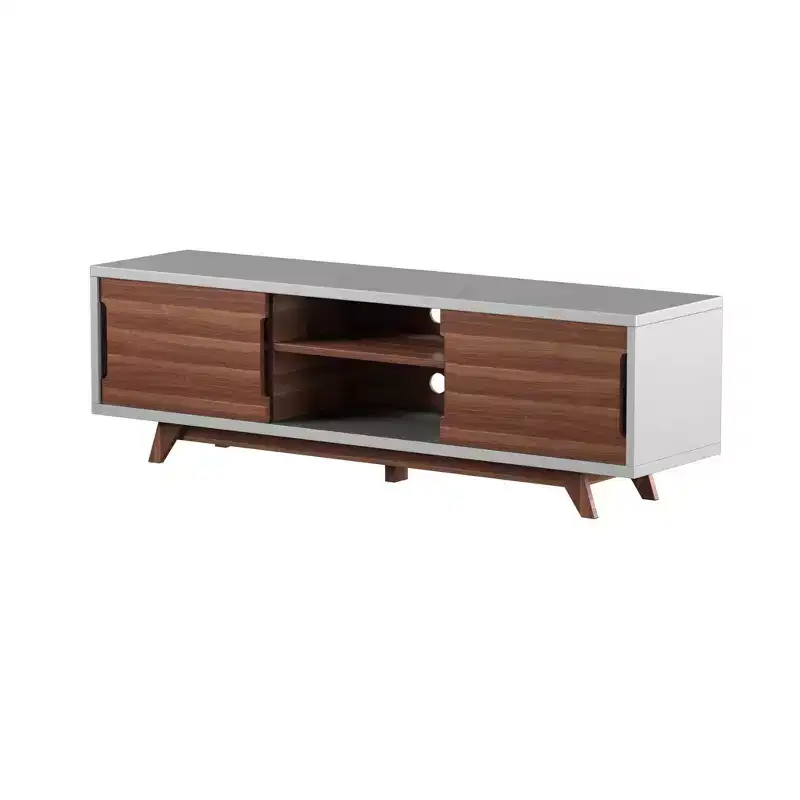 Pentictin 6 Shelf TV Stand for TVs up to 70" White - miBasics: Mid-Century Modern, Adjustable Storage