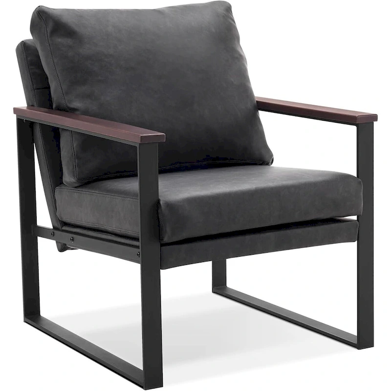 MCombo Modern Accent Chair with Upholstered Cushion, Faux Leather HQ304