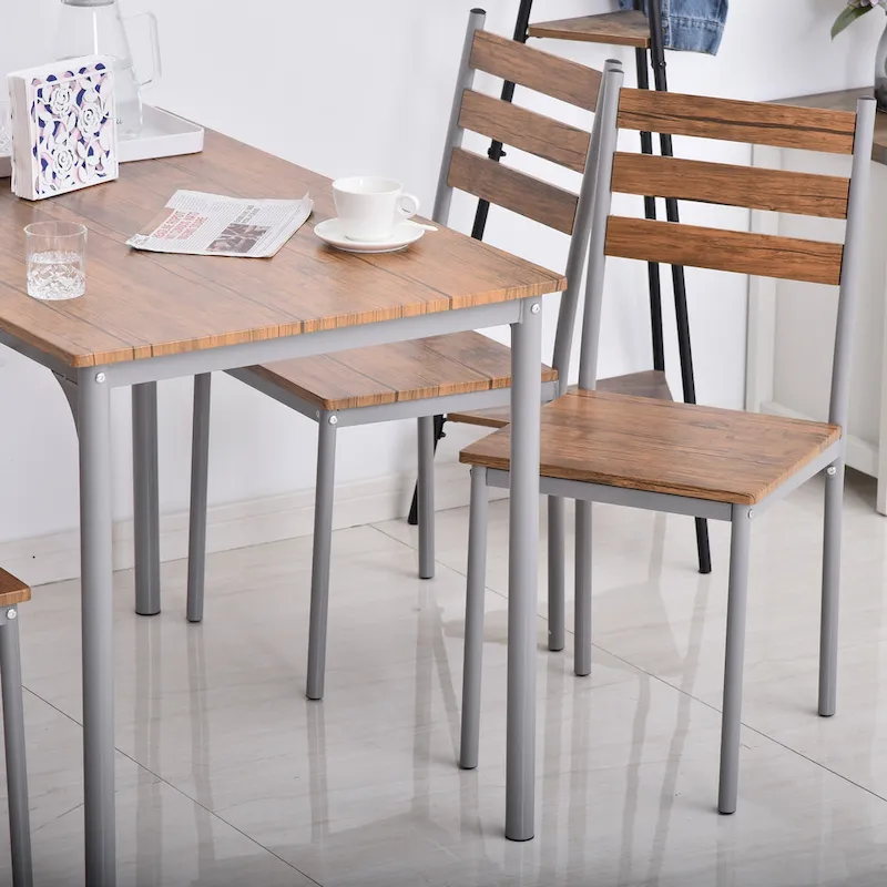 HOMCOM Modern 5-Piece Wooden Dining Kitchen table set 1 Table 4 Chairs Metal legs