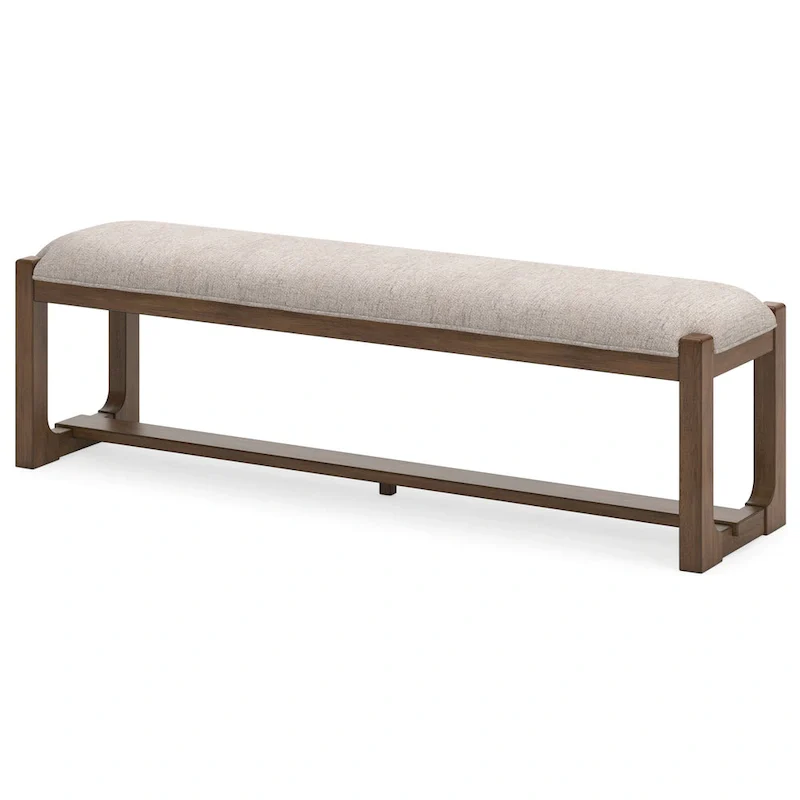 Cabal Large Dining Bench, Padded Beige Polyester, Brown Wood, 64 Inch