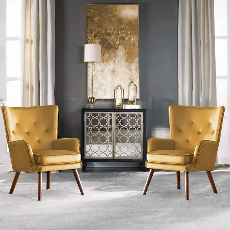 Modern Upholstered Velvet Wingback Accent Arm Chair, Set of 2 - 36.6 H x 28 W x 28.4 D