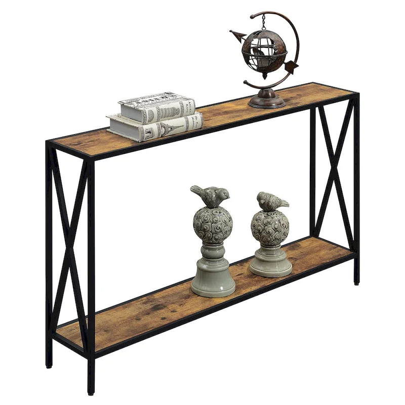 Farmhouse Industrial Console Table with Shelf