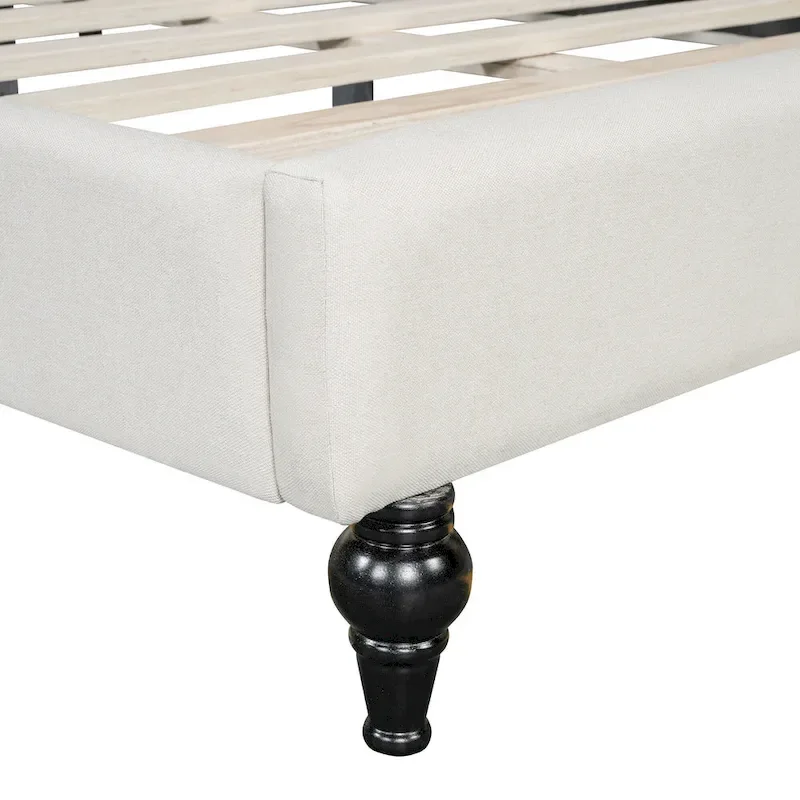 Beige L-Shaped Daybed with Wood Legs - Full