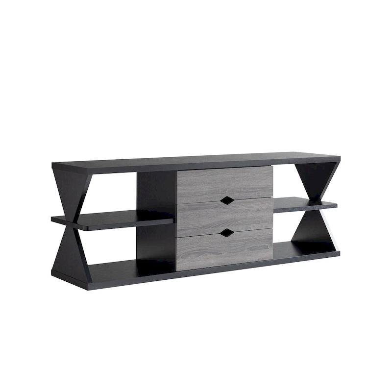 Ayala Modern Black and Distressed Grey 60-inch 4-Shelf TV Console with 3-Drawer