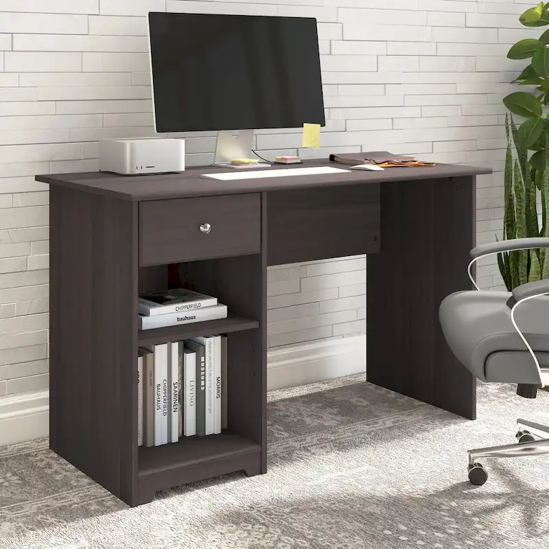 48W Computer Desk with Drawer & Open Storage – Heather Gray / Espresso Oak / Harvest Cherry / White – Single