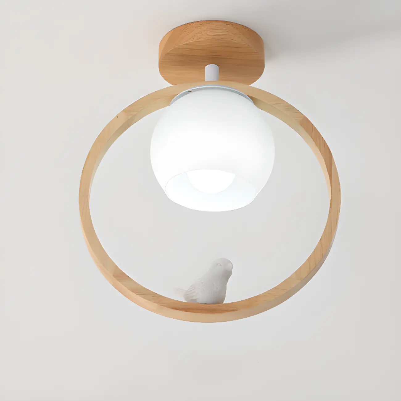 Natural Rubber Wood Cube Shade Semi Flush Ceiling Light