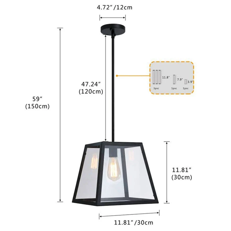 1-Light Prismatic Glass Pendant Lighting - 11.8 D4.7 W59 H (Adjustable)