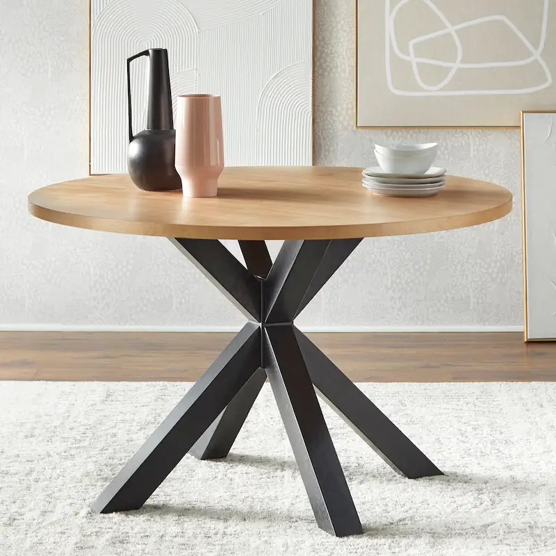 Cross Pedestal Dining Table with Two-Tone Finish