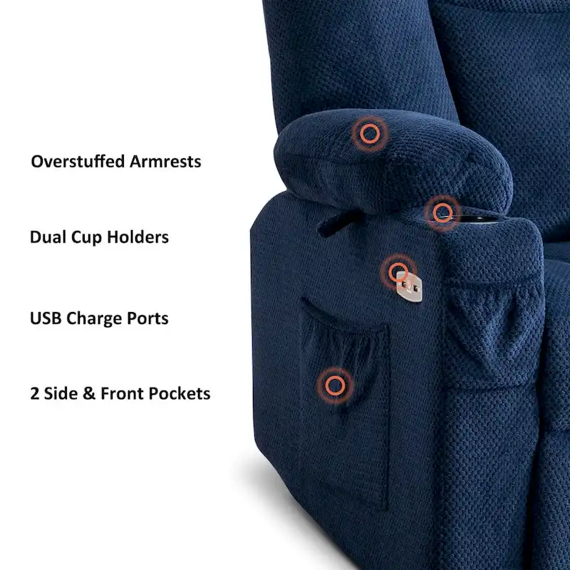 MCombo Electric PowerRecliner Chair with Massage & Heat, Plush Fabric 8015