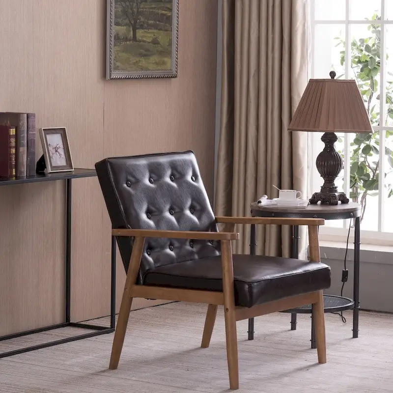 Leather Black/Brown Mid-century Accent Chair