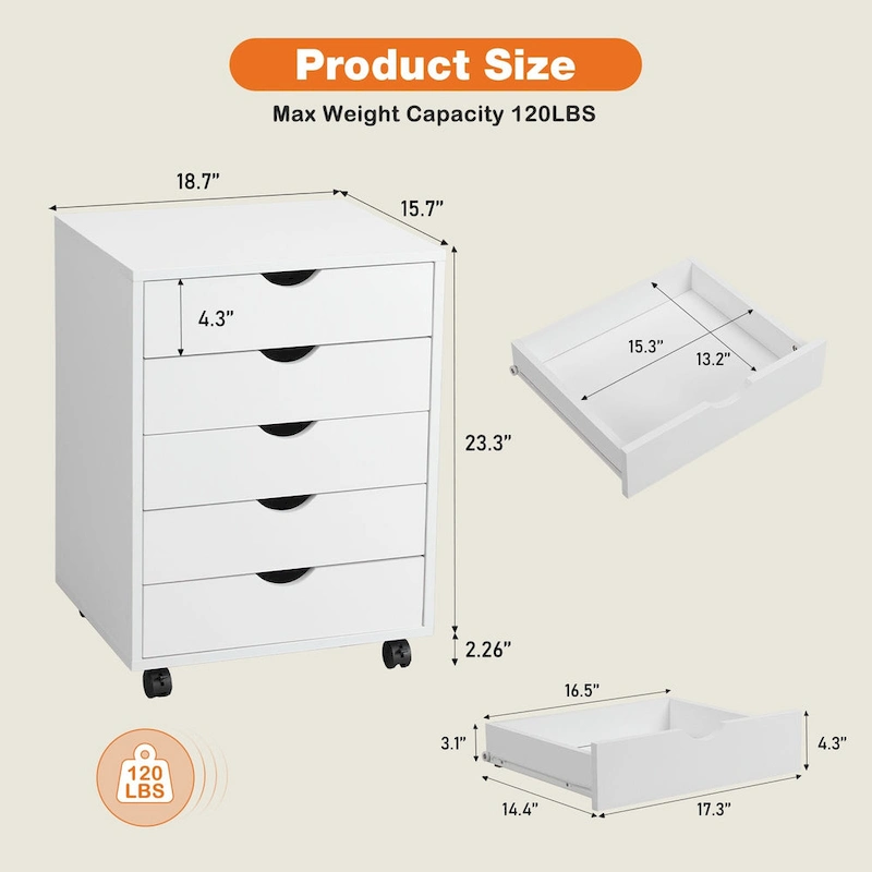 Wood Mobile 5-Drawer File Cabinet