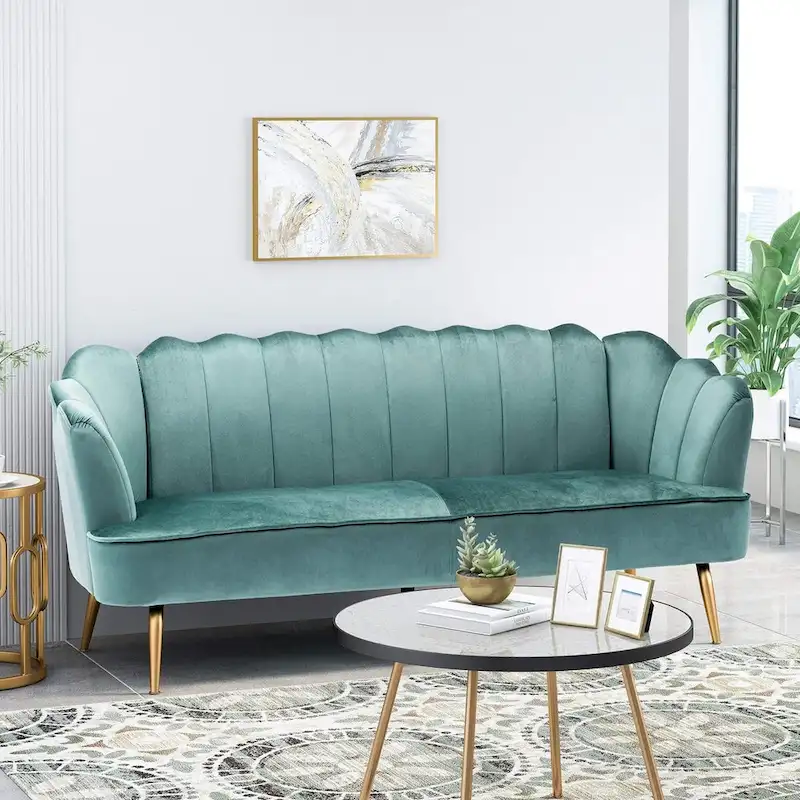 Velvet Channel Stitched 3-seater Sofa with Metal Legs
