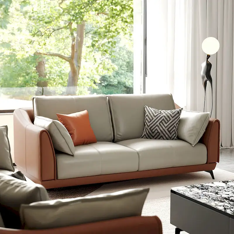 Modern Faux Leather 3-Seater Sofa with Black Legs - two seat