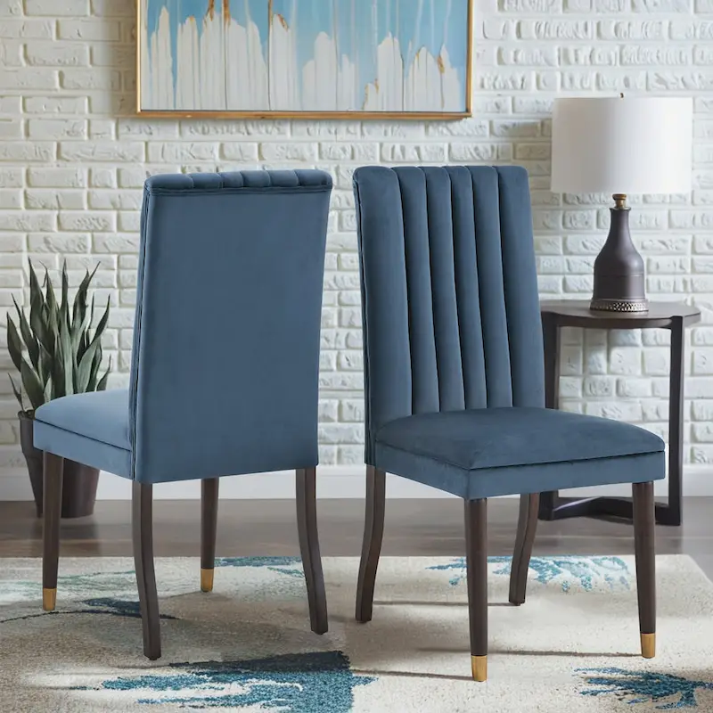 Velvet Channel Back Dining Chairs Set of 2 - Upholstered