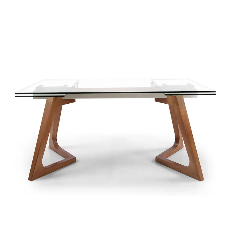 Davee Furniture transparent Glass Top with Wood Leg Extendable Dining Table - 63/94.5*35.43*29.53 inches