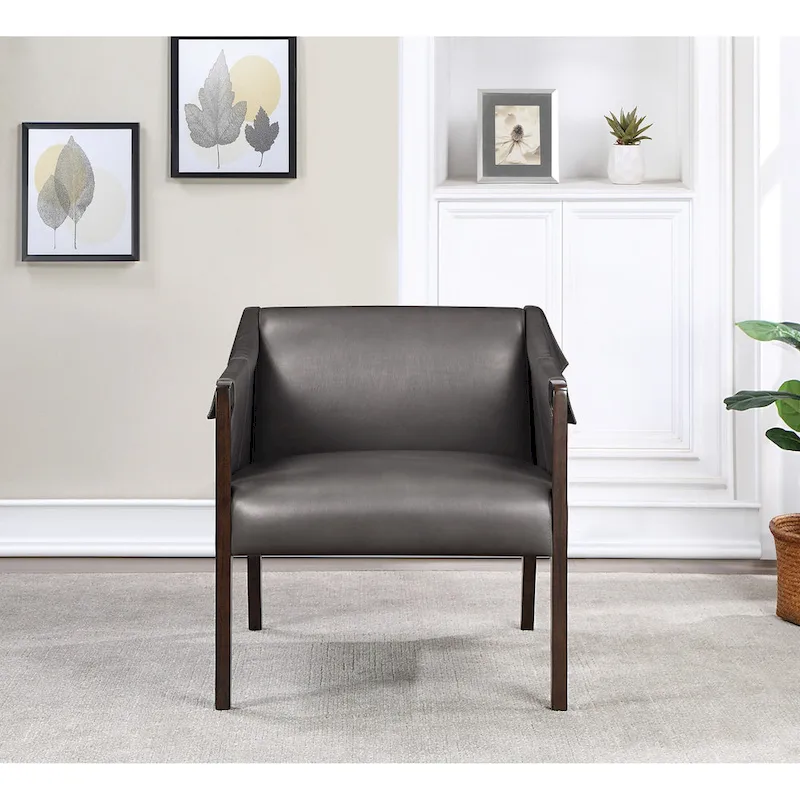 Brown Faux Leather Sling Accent Chair with Buckle Design