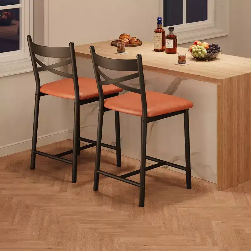 2PCS Bar Stools, Counter Bar Chairs with Back and Cushion, Upholstered Dining Chairs, Barstools for Kitchen Island, Bar, Dining Room