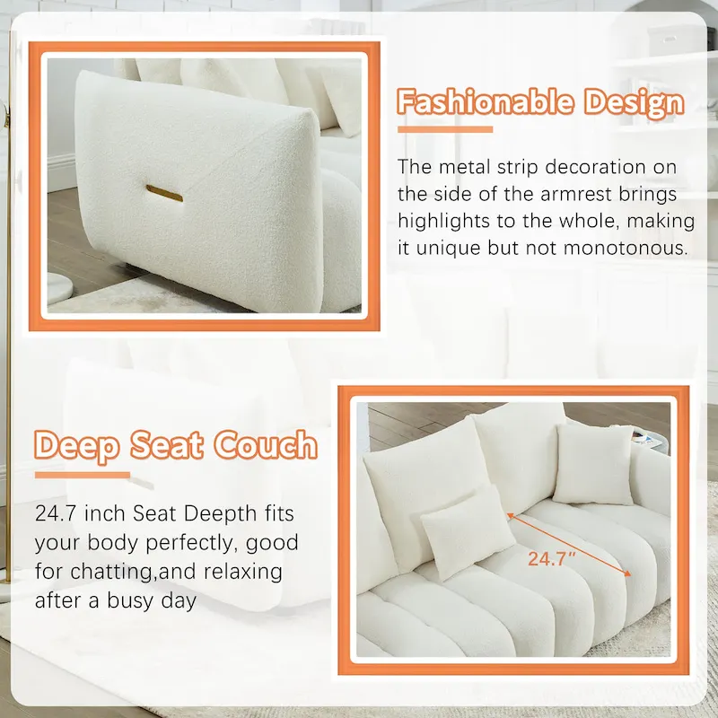 Teddy Velvet Modern Minimalist Sofa with Back Pillows & Cushions - Fits 3 People