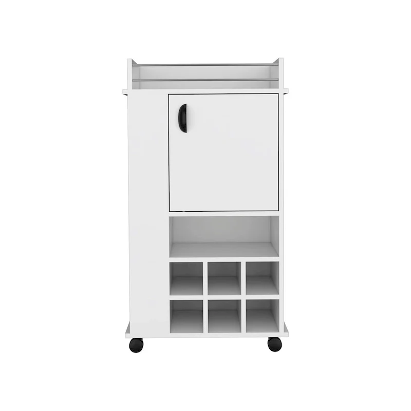 Bar Cart with Cabinet, 6 Built-in Wine Rack and Casters