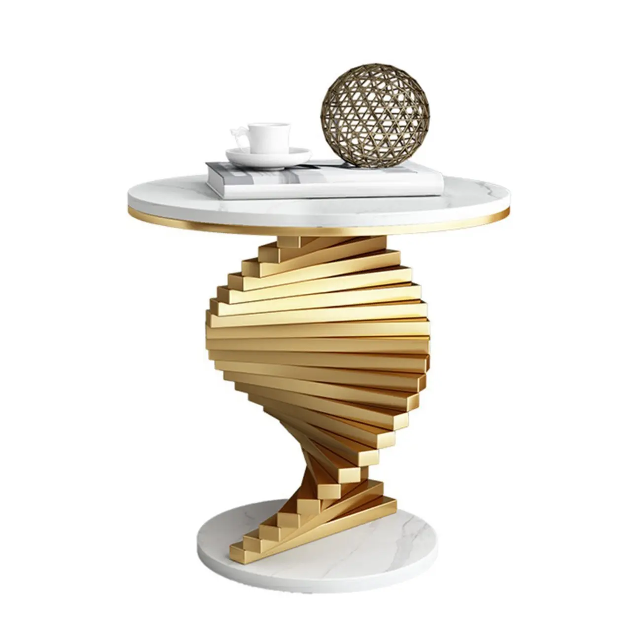 Modern Marble Round Spiral Base Sofa Side Table