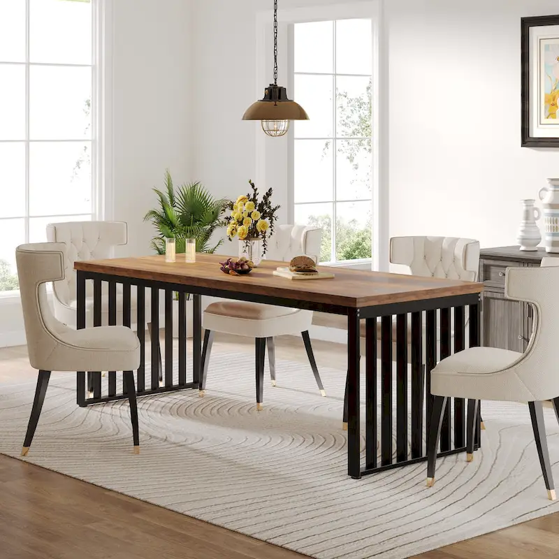 78.74-inch Kitchen Dining Table with Metal Legs